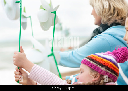Famille avec les Moulins à vent Banque D'Images