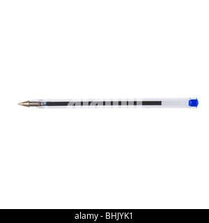 Coup de stylo bic bleu sur fond blanc Banque D'Images