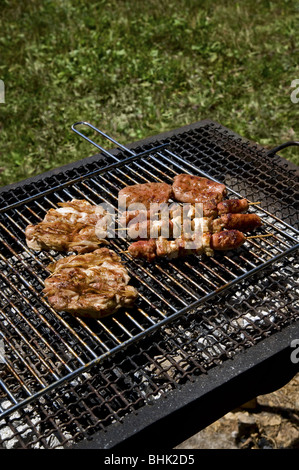 Grillades de viande et de saucisses sur le gril du barbecue Banque D'Images
