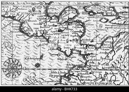 Cartographie, cartes, Amérique centrale, détails, 'Historia Indiae occidentalis, America tertia pars' de Theodor de Bry, 1592, , Banque D'Images