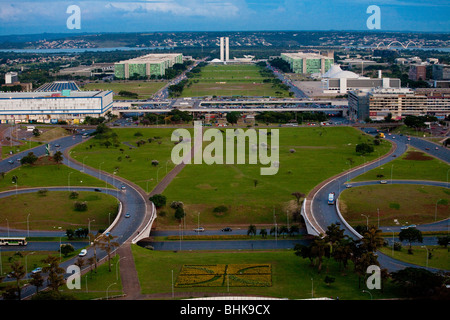 Vue de l'axe monumental depuis la tour de télévision de Brasilia, Brésil. Banque D'Images