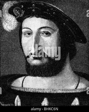 Francis I, 12.9.1494 - 31.3.1547, roi de France 1.1.1515 - 31.3.1547, portrait, gravure sur bois, XIXe siècle, , Banque D'Images