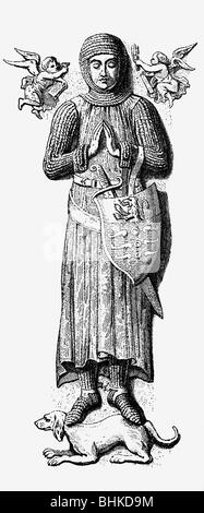 Jean de Joinville, 1224 - 24.12.1317, auteur/écrivain français, longueur totale, sculpture tombeau, XIVe siècle, gravure en bois, XIXe siècle, ,