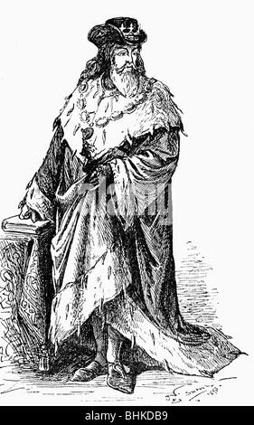 Edward III, 13.11.1312 - 21.6.1377, roi d'Angleterre 25.1.1327 - 21.6.1377, pleine longueur, gravure sur bois, 1890, , Banque D'Images