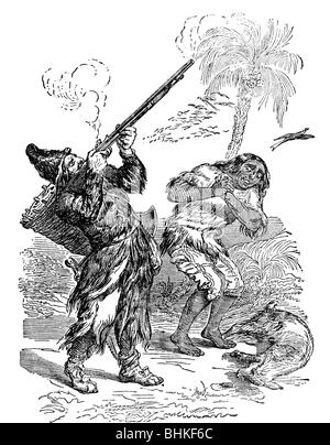 Defoe, Daniel, vers 1660 - 26.4.1731, écrivain anglais, œuvres, 'Robinson Crusoe', illustration d'une édition russe, 1947, Banque D'Images