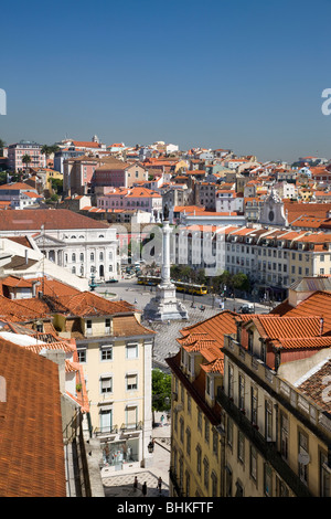 Portugal Lisbonne vue surélevée de la place Rossio Praco de Dom Pedro Banque D'Images