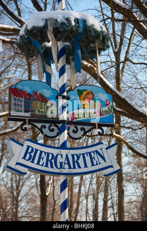 Jardin de bière signe, Munich, Allemagne Banque D'Images