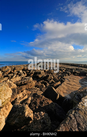 Filey Brigg promontoire rocheux naturel, Filey, North Yorkshire, Angleterre, Royaume-Uni. Banque D'Images