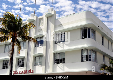 Détail de l'hôtel Carlyle, quartier Art déco, South Beach, Miami Beach, FL, USA Banque D'Images