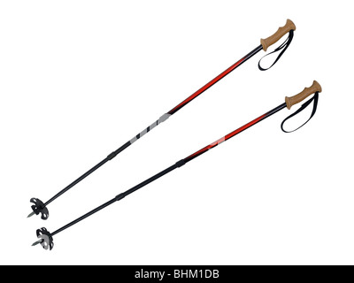 Pôles de randonnée de Ski et neige avec de grandes tasses. Banque D'Images