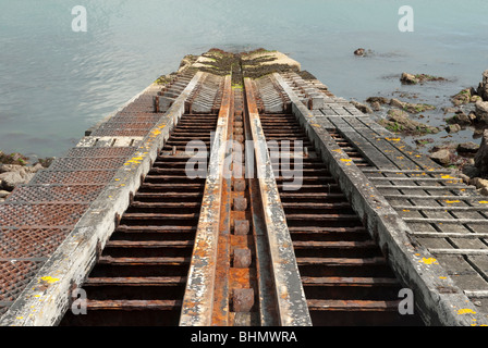 Lifeboat slipway Coverack Helston Cornwall UK Banque D'Images