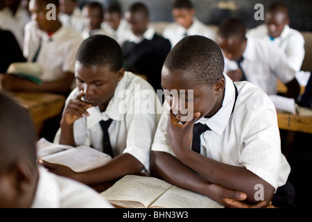 Les étudiants qui étudient à l'école dans l'ouest du Kenya, près de la forêt de Kakamega réserver. Banque D'Images