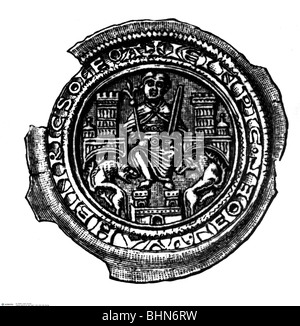 Henry XII 'le Lion', 1129 - 6.8.1195, duc de Bavière 1156 - 1180 et Saxe 1142 - 1180, gravure en bois après bracteate, XIIe siècle, , Banque D'Images