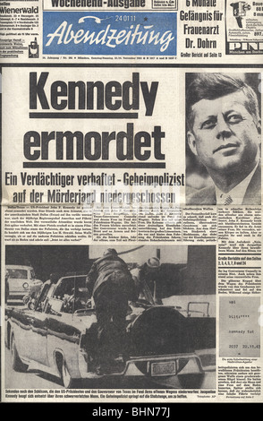 Kennedy, John Fitzgerald, 29.5.1917 - 22.11.1963, politicien américain, président des États-Unis, assassinat, titre, journal allemand, "Abendzeitung", Munich, 23./24.11.1963, Banque D'Images