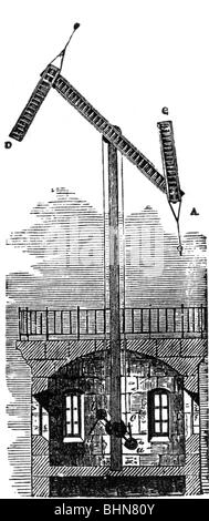 Chappe d'Auteroche, Claude, 1763 - 23.1.1805, inventeur français, son télégraphe optique, gravure sur bois, XIXe siècle, Banque D'Images