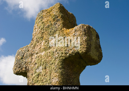 Close up of croix de granit près de Cadover Pont sur le Dartmoor, Devon UK Banque D'Images