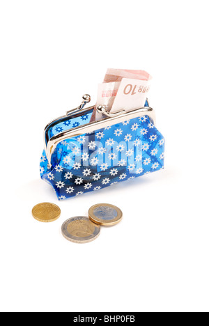 Sac à main et de l'argent isolé sur fond blanc Banque D'Images