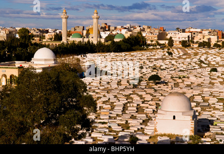 Vue aérienne de au-dessus du mausolée de Bourguiba et de cimetière à Sousse Monastir Tunisie Afrique Banque D'Images