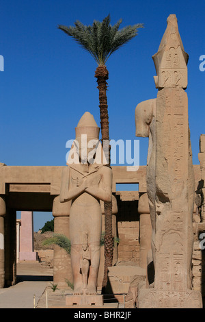 Statue de Ramsès II à la première cour du temple de Karnak à Louxor, Egypte Banque D'Images