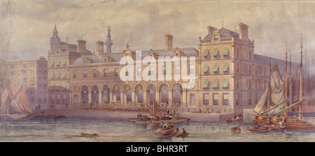 Avis de Billingsgate Market avec les chiffres et de bateaux dans l'avant-plan, Londres, 1877. Artiste : CF Kell Banque D'Images