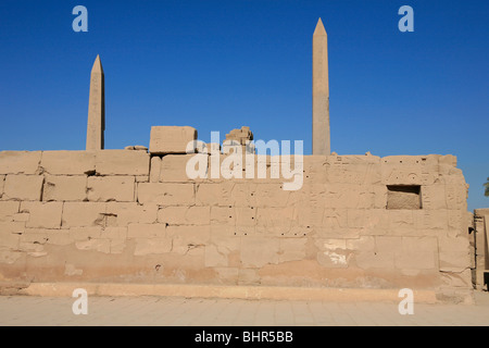 Les obélisques du Roi Thoutmosis I et de la reine Hatshepsout au temple de Karnak à Louxor, Egypte Banque D'Images