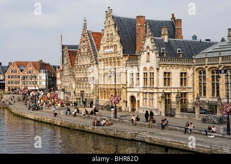 Maisons de guilde au Graslei quayside à Gand, Flandre, Belgique, Europe Banque D'Images