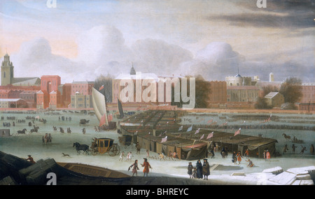 'Un gel juste sur la Tamise à escaliers du Temple', c1684. Artiste : Abraham Hondius Banque D'Images