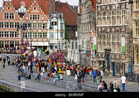 Maisons de guilde au Graslei quayside à Gand, Flandre, Belgique, Europe Banque D'Images