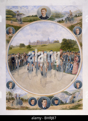 Les cyclistes à l'Alexandra Palace, le bois vert, Haringey, Londres, 1886. Artiste : CA Fesch Banque D'Images