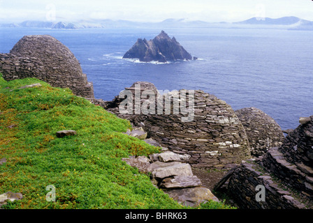 Peu de vue du monastère de Skellig sur Skellig Michael.Co Kerry. L'Irlande Banque D'Images