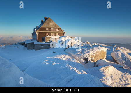 Paysage d'hiver dans les montagnes de Karkonosze Pologne Logement, Szrenica, Banque D'Images