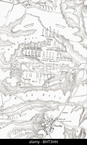 Plan du site de la bataille de Naseby, 1645. Banque D'Images