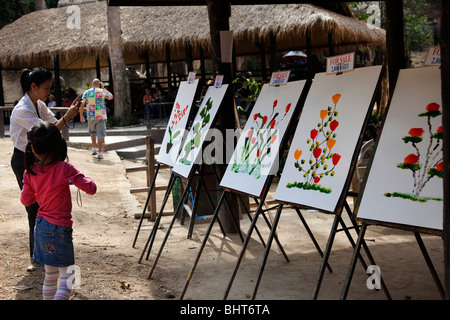 La peinture de l'éléphant d'Asie, d'art, d'art, animaux, design, illustration, Scénario, dessin, une couleur de l'eau d'une plante peint par elephant en Thaïlande. Banque D'Images