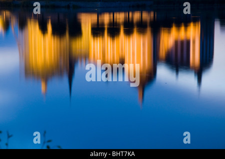 Château de Moritzburg nuit, reflet dans l'eau, Dresden, Allemagne Banque D'Images