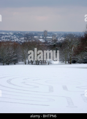 Le Labyrinthe de la Cathédrale de Canterbury et Vue de l'Université du Kent, au Royaume-Uni. Banque D'Images