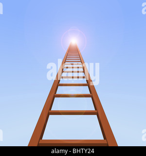 L'échelle 3D jusqu'à atteindre le ciel bleu. Banque D'Images