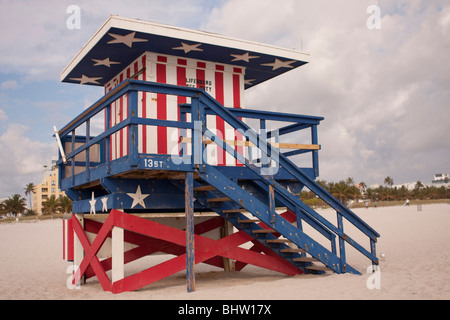 Épargnant de vie hut sur South Beach, Miami, Floride Banque D'Images