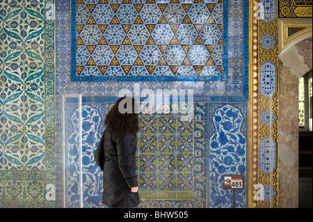 Carreaux bleus à l'excision, le palais de Topkapi Istanbul Banque D'Images