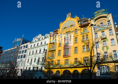 Grand Hotel Evropa et autres façades de la place Venceslas Nove Mesto Prague République Tchèque Europe Banque D'Images