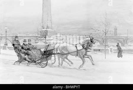 Le gel tardif - Le Prince de Galles en traîneau sur la Thames Embankment, London, c1900. Artiste : Inconnu Banque D'Images