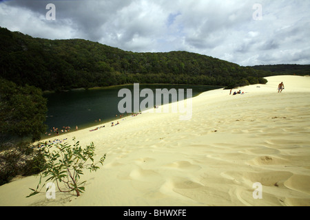 Lake Wabby - un lac de barrage formé lors du déplacement des dunes de bloquer un cours d'eau est populaire auprès des touristes Banque D'Images