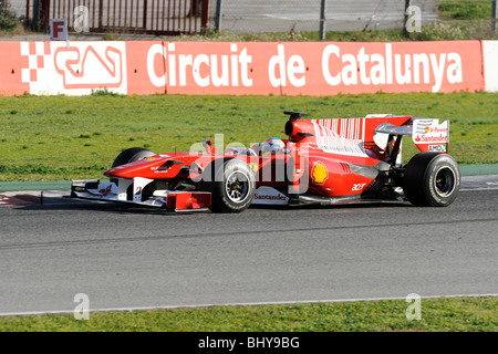 Fernando Alonso au volant de l'équipe Ferrari lors des essais sur le circuit de Catalunya, Espagne, 2010 Montmelo Banque D'Images