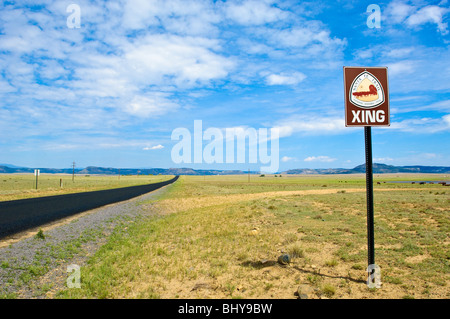 Santa Fe Trail panneau routier New Mexico, USA. Banque D'Images