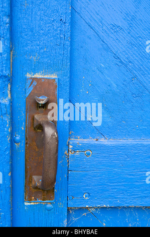 Vieille porte bleue Cimarron, Nouveau Mexique. Banque D'Images