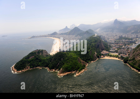 Rio de Janeiro, Praia Vermelha et plage de Copacabana, vue aérienne Banque D'Images