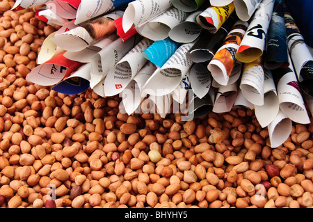 Arachides rôties pour vendre dans la rue à Bangalore, Inde. Banque D'Images