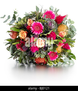 Gerbera rose rose orange eucalyptus Banque D'Images