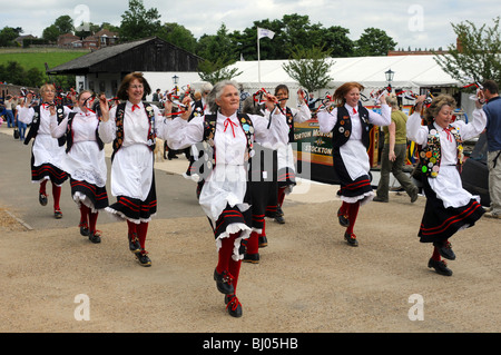 Morris Dancers en action. Mason's Apron, un boucher (nord-ouest) à la danse festival du Canal Braunston Banque D'Images