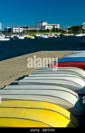 Shedd Aquarium sur le lac Michigan, Chicago, Illinois. barques sur le rivage. Banque D'Images