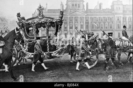 Le roi Édouard VII en son couronnement coach, 1902. Artiste : Inconnu Banque D'Images